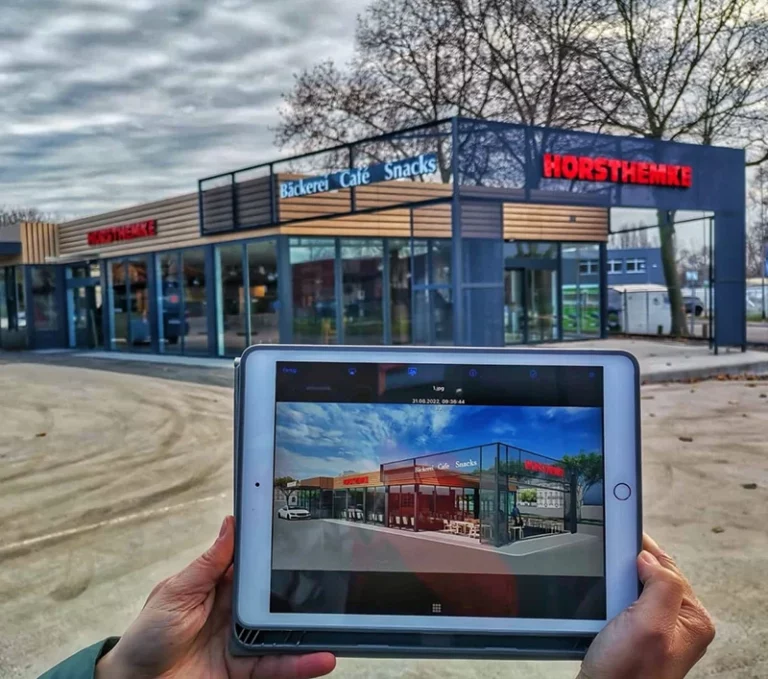 Opening of our largest sales pavilion with Drive IN in Mühlheim a.d.Ruhr, consisting of over 20 modules and 420 square meters of floor space. The Horsthemke bakery and a Totto-Lotto specialist shop will be allowed to set up shop in the premises in the future.